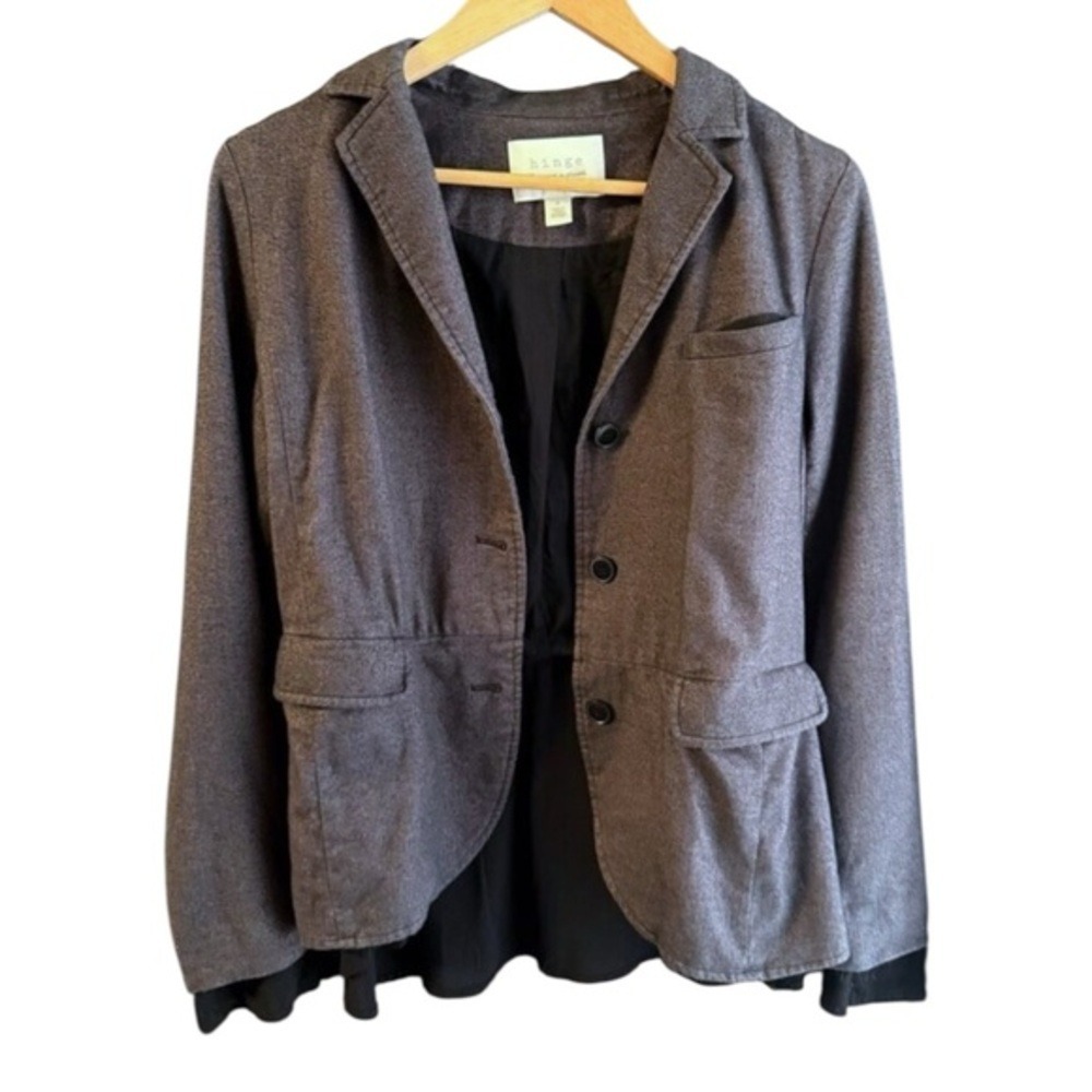 Hinge Womens Blazer Size S‎ Linen Cotton Blend Ruffles Artsy Office Career